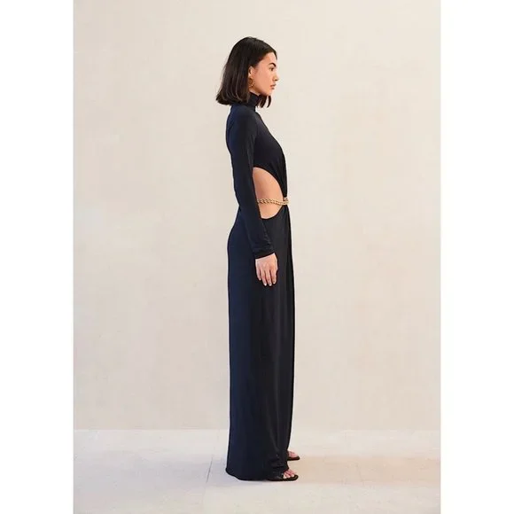 NEW Cult Gaia Genevieve Gown Cutout Long Sleeve Maxi Dress Black Gold XS - Picture 2 of 13